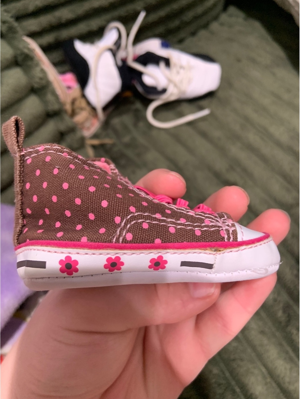Brown and pink polka dot baby high-top shoes - Picture 3 of 3